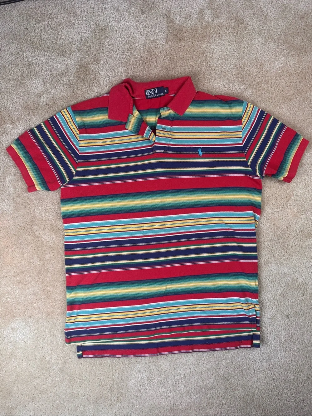 Polo Ralph Lauren Mens Polo Shirt Striped Multicolor Size L Vintage